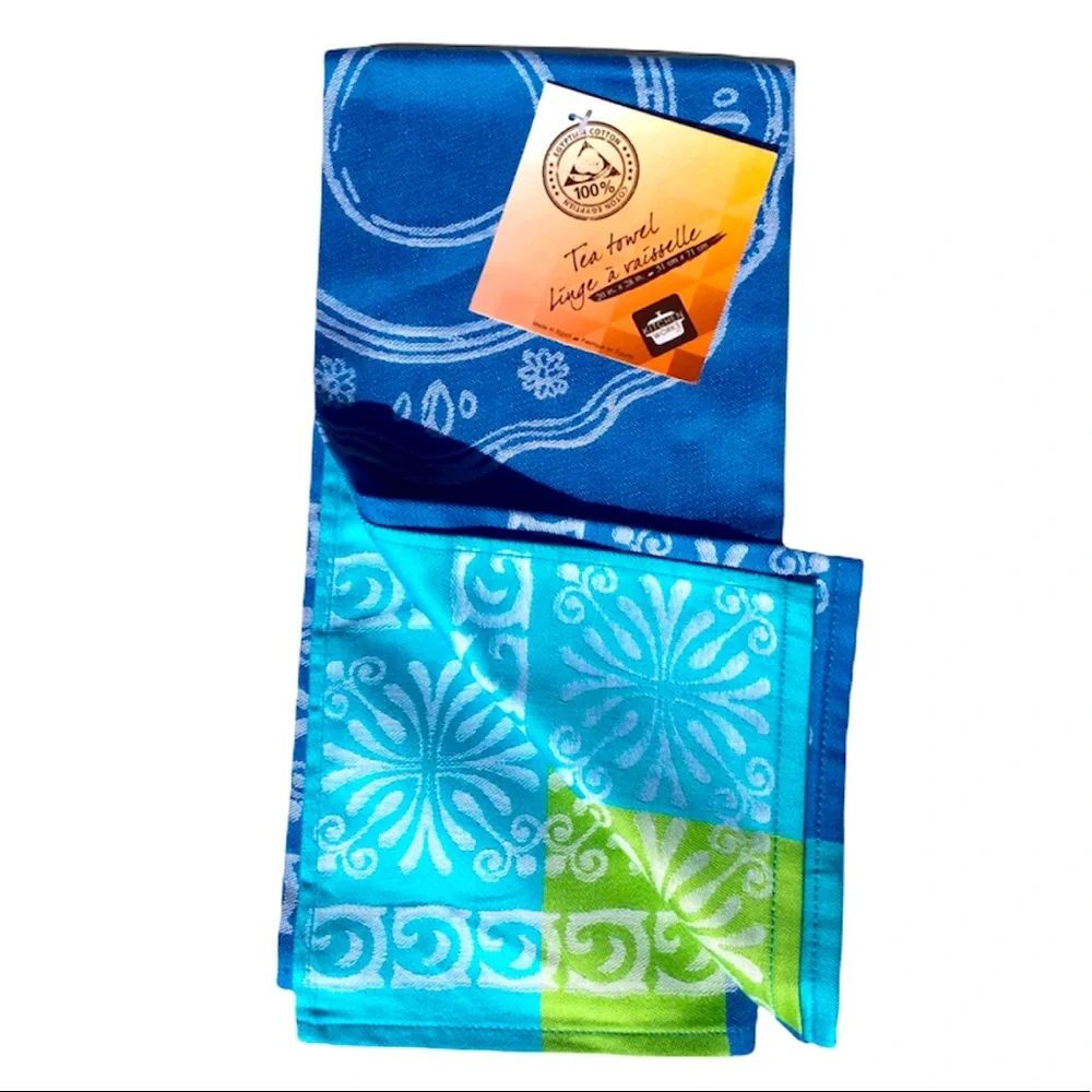 Safdie & Co. Egyptian Cotton Tea Towel, Aqua/Blue